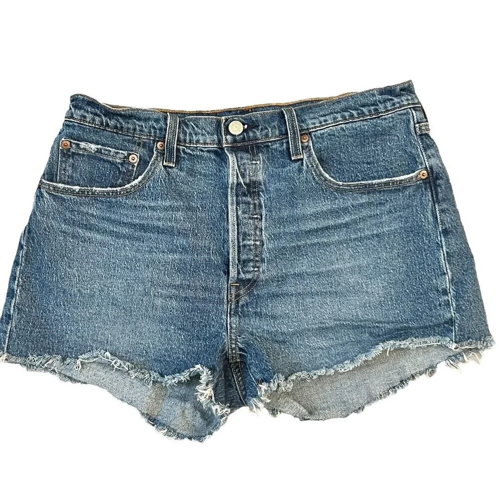 Levi's 501 Original High Rise Jean Shorts Size 32 Salsa Mood Button Fly Cutoff